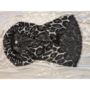 Liquid By Sioni Black Houndstooth Knit Faux Fur Sleeveless Cardigan BOHO Sz S/M